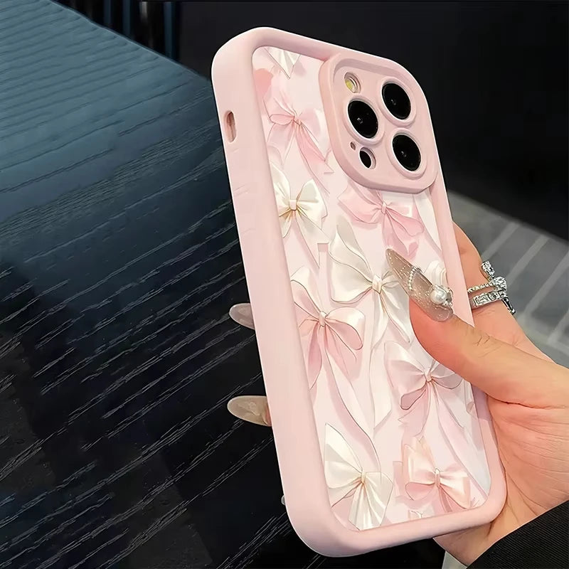 Bow-Knot Pink Bow Pattern Shockproof Soft TPU Phone Case For iPhone 11 12 13 14 15 16 Pro Max XS X XR 7 8 Plus 16E SE 2022 Cover
