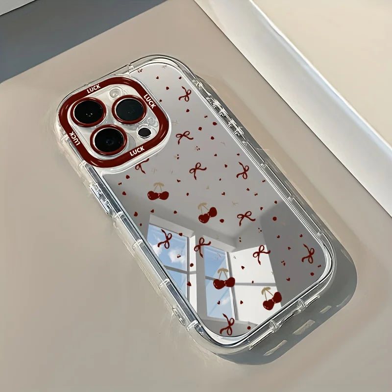 Red Cherry Pattern Mirror Phone Case For iPhone 17 Pro Max Case For iPhone 13 15 14 12 16 Pro XR XS X 7 8 Plus 16e 17 Air Fundas