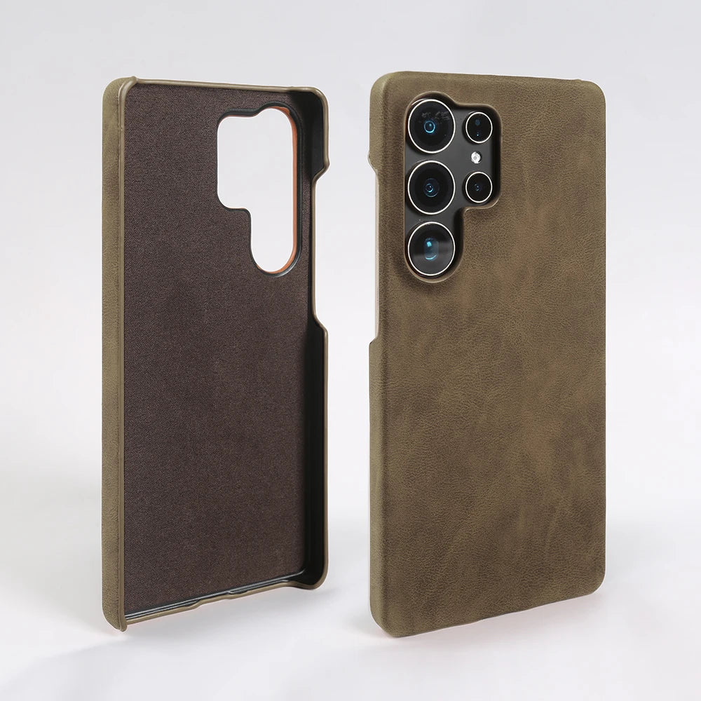 Skin Leather Phone Case For Samsung S26 Ultra S25 Edge S24 FE S23 S22 S21 Plus Hard PC Back Cover Cases Shockproof Fundas Coque