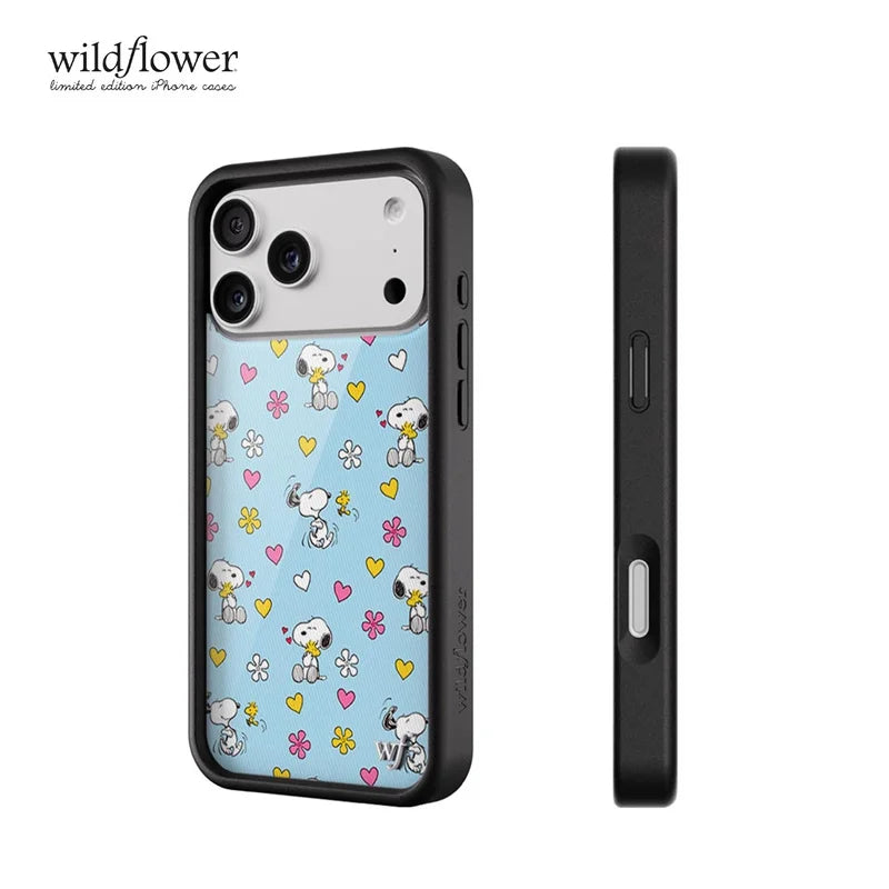 Wildflower ins Color Peanuts Snoopy Phone Case for iPhone 17 16 15 14 13 12 Pro Max WF Love Heart Flower shockproof Back Cover