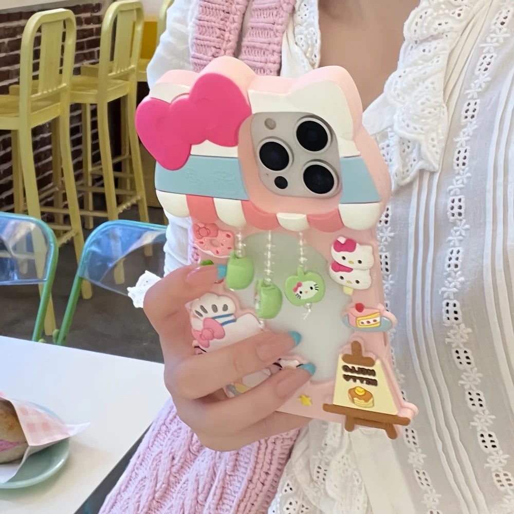 Sweet 3D Hello Kitty Dessert Shop Chef Cartoon Silicon Phone Case for iPhone 16 15 14 Plus 13 12 ProMax Y2K Shockproof Cover