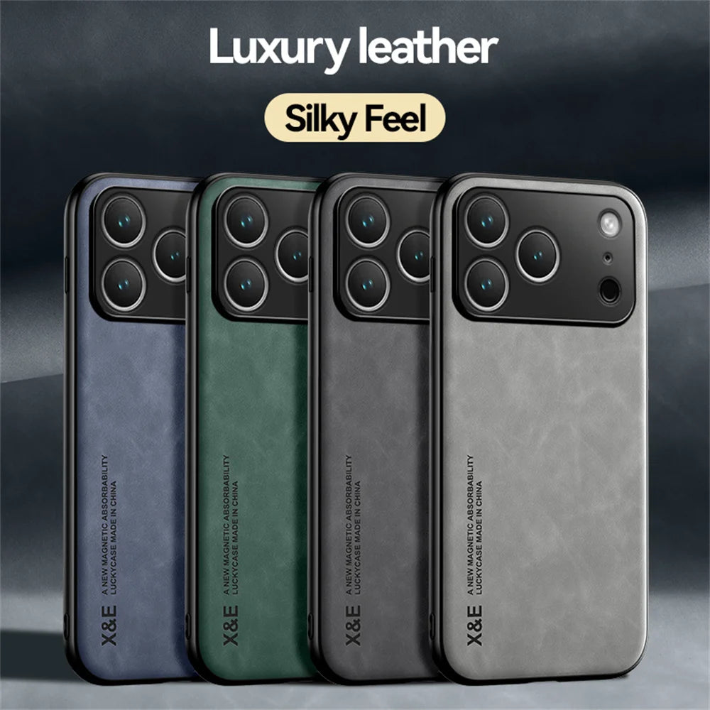 Luxury Shockproof Matte Lambskin Leather Magnetic Phone Case for iPhone 17 Air 16 14 13 12 11 15 Pro Max Mini XR XS 8 Plus Cover