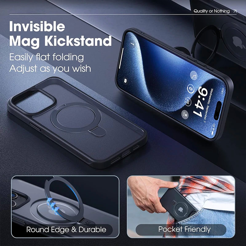 Translucent Magnetic Mobile Phone Case with Ring Kickstand for iPhone 16 15 14 Pro Max Plus 13 12  11 Mobile Cases Slim Cover