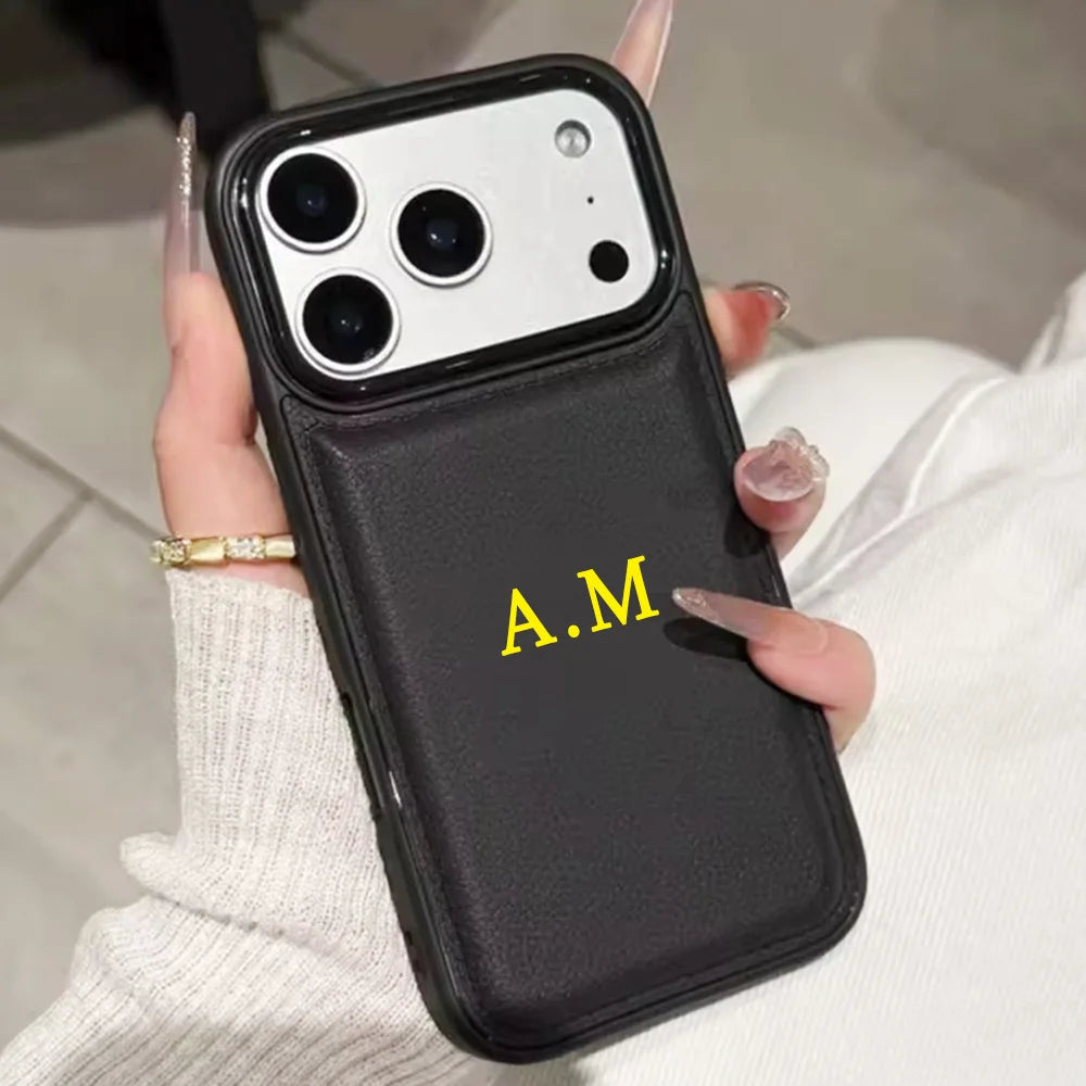 Custom Name Phone Case For iPhone 17 16 15 14 13 Pro Max 7 8 Plus 17Air X XS XR SE 16E Faux Leather Cover Couple Gift