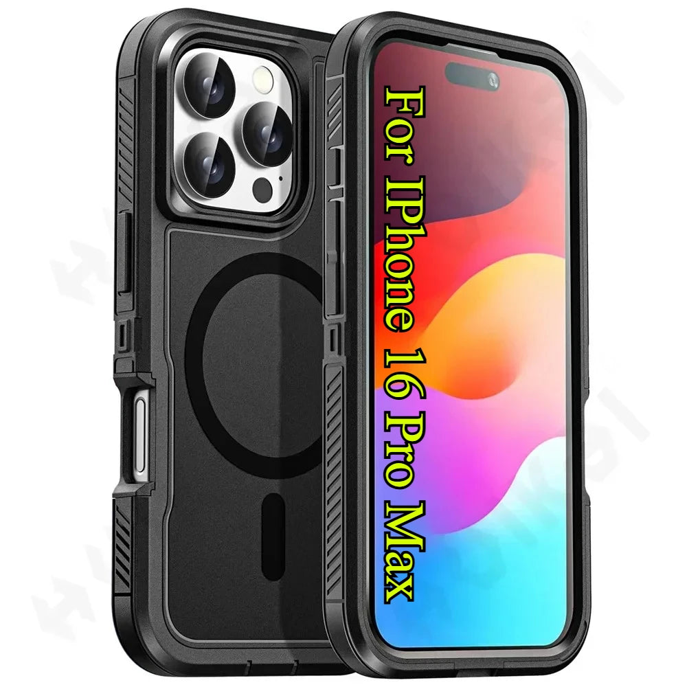 Premium Ott Armor Box Case For IPhone 16 15 14 13 12 Pro Max Plus For MagSafe Wireless Charging Heavy Shockproof Rugged Cover