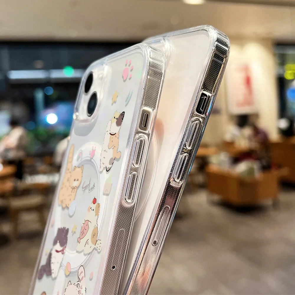 Cartoon Cat For MagSafe Wireless Charger Phone Case For iPhone 17 Pro Case iPhone 16 14 13 12 11 15 Pro Max Air Magnetic Cover