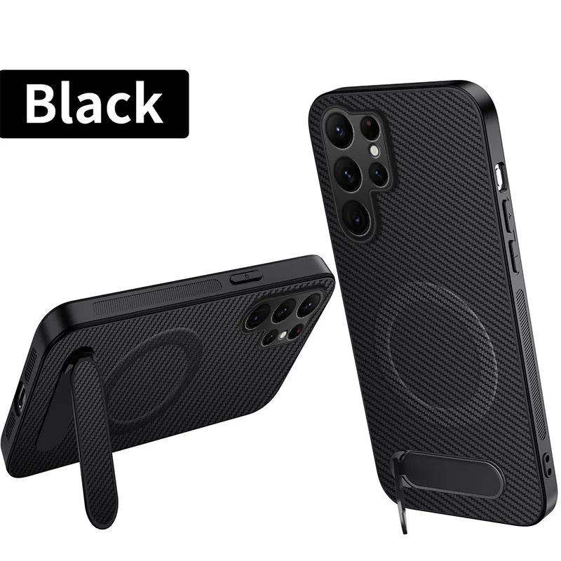 Carbon Fiber Magnetic Stand Case for Samsung Galaxy S26 Ultra S25 Edge S24 S23 S22 S21 S20 Ultra Plus S25 FE for Magsafe Cover