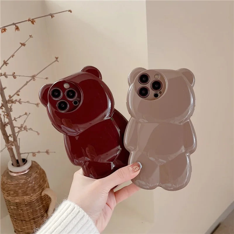 Cute 3D Bear Case For iPhone 17 16 15 14 13 12 11 Pro Max Shock-Resistant Protective Case