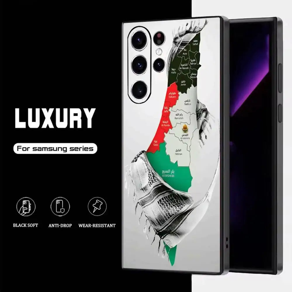 Palestines-Flag Phone Case For Samsung S25,S24,S23,S22,S21,S20,S10,Ultra,Plus,Lite,FE,Soft Silicone Black Cover