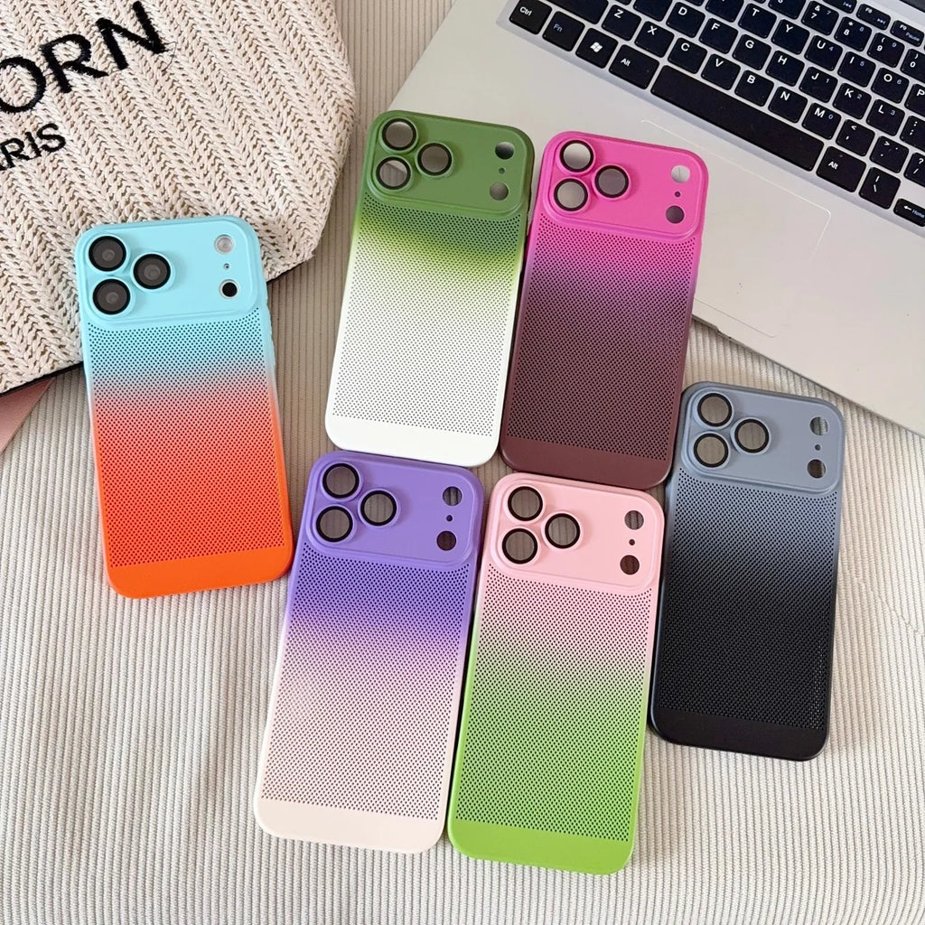 Hollow-Out Heat Dissipation Gradient Phone Case For iPhone 17 Air 16 15 14 13 12 Pro Max Plus Breathable Hole Shockproof Cover
