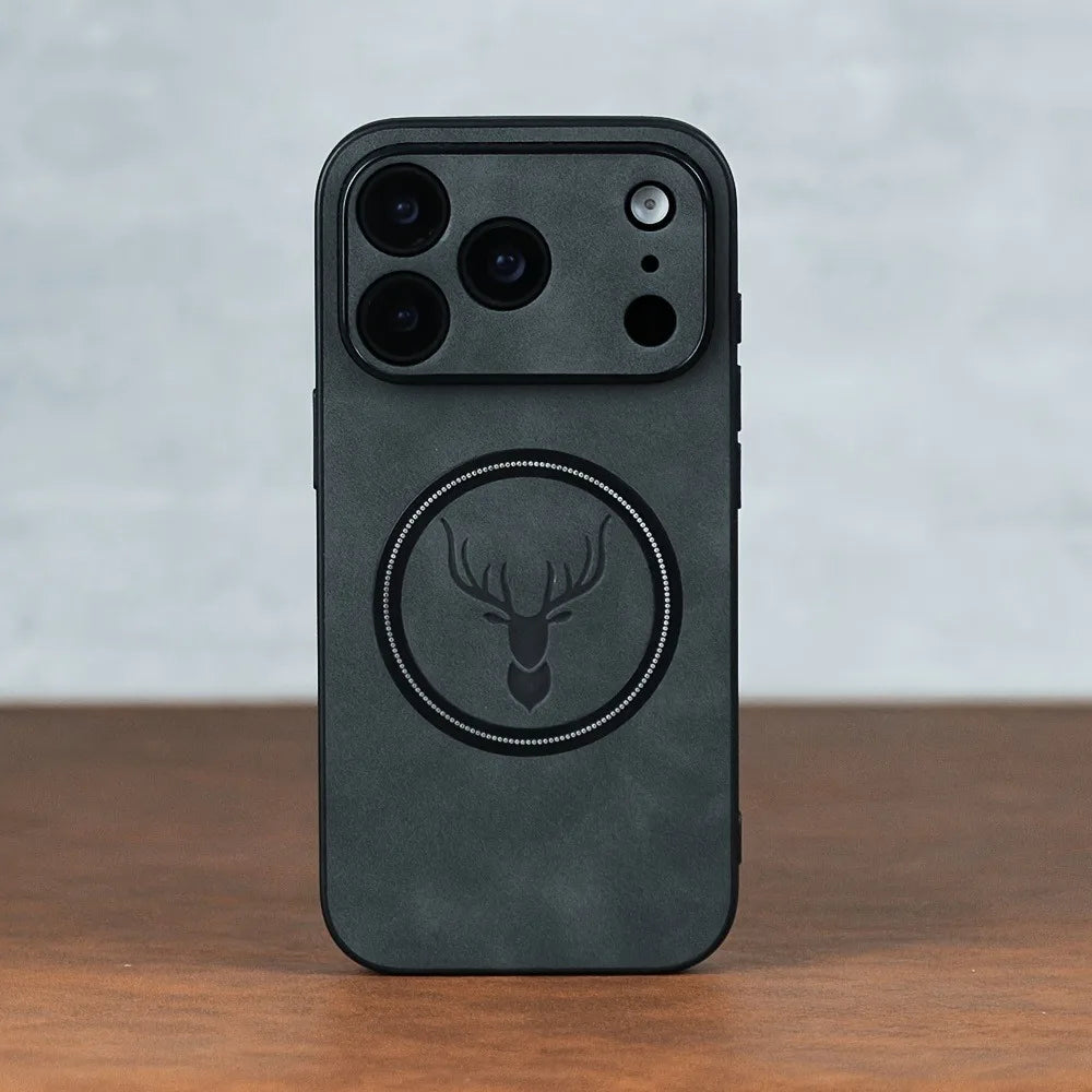 Magnetic Deer Head Pattern Leather Phone Case For iPhone 17 16 15 14 13 12 Pro Max Plus 17Pro Air For Magsafe Shockproof Cover