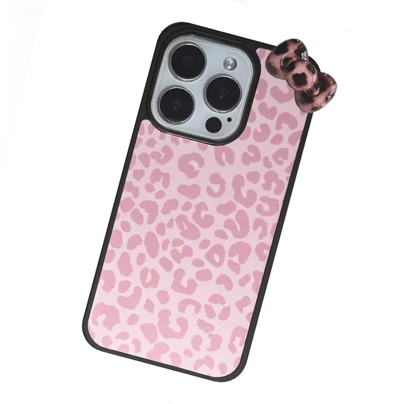 INS Sweet Cool Girl Leopard Pattern Bow Phone Case For iPhone17 Air 16Pro Max 15 14 12 13 11 Pro Plus Anti Fall Protective Cover