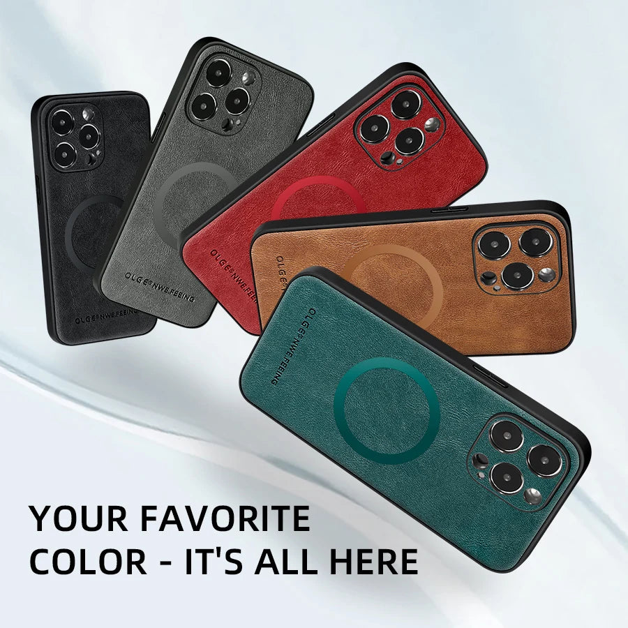 for MagSafe Luxury Leather Case for Apple iPhone 17 Pro Max 16 13 12 14 15 Plus MacSafe Magnetic Wireless Shockproof Cover