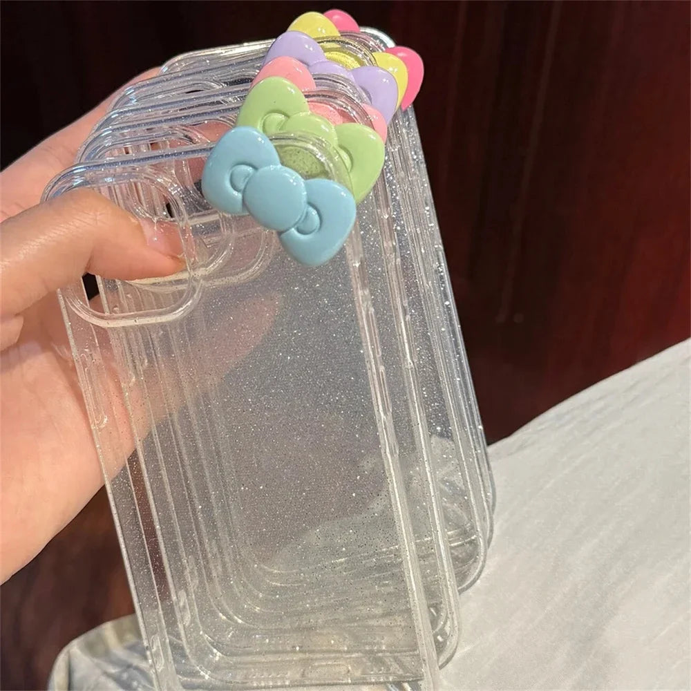 Cute 3D Candy Color Bowknot Glitter Clear Case For iPhone 16 15 14 12 11 Pro Max 13 Mini X XR 7 8 Plus SE Aesthetic Soft Cover