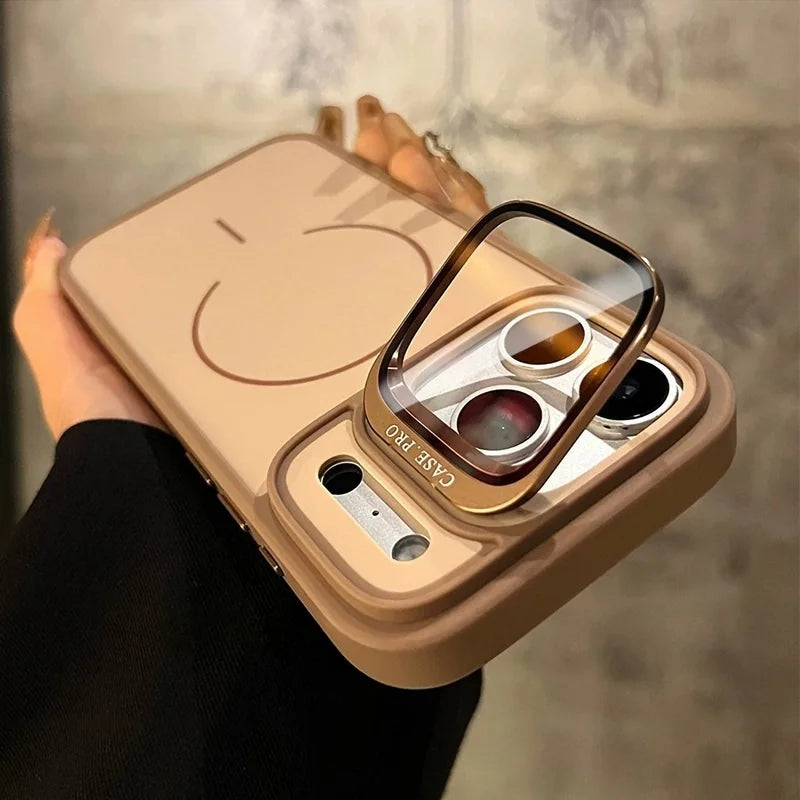 for Magsafe Camera Glass Bracket Phone Case for iPhone 17 Air 16 15 14 Plus 13 Pro Max TPU Magnetic Wireless Charge Matte Fundas