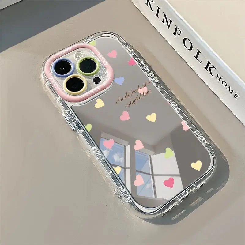 Beautiful Colorful Love English Pattern Mirror Phone Case For iPhone 17 16 15 14 13 12 11 Pro Max 16E 17E XR X XS 7 8 Plus Cover