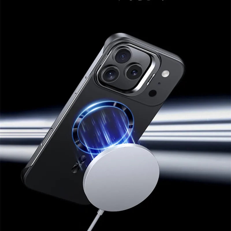 Matte PC Metal Camera Bracket Holder PC Case For iPhone 17 Pro Max Air 16 15 17Pro Frameless Plastic Shockproof Armor Cover