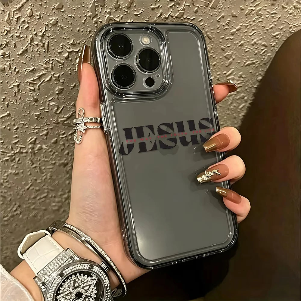 Letter Print Jesus Misplaced Font Clear Phone Case for iPhone 17 Pro Max 16 15 Pro 14 13 12 11 XR 17Air Plus Silicone Cover
