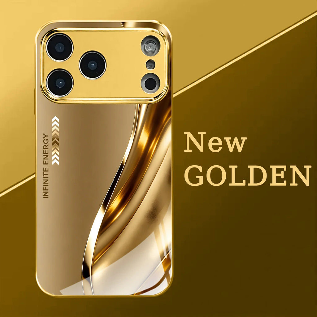 New electroplated glass phone case with metal curve design, suitable for iPhone 17, 16, 15, 14, 13, 12, 11, etc.