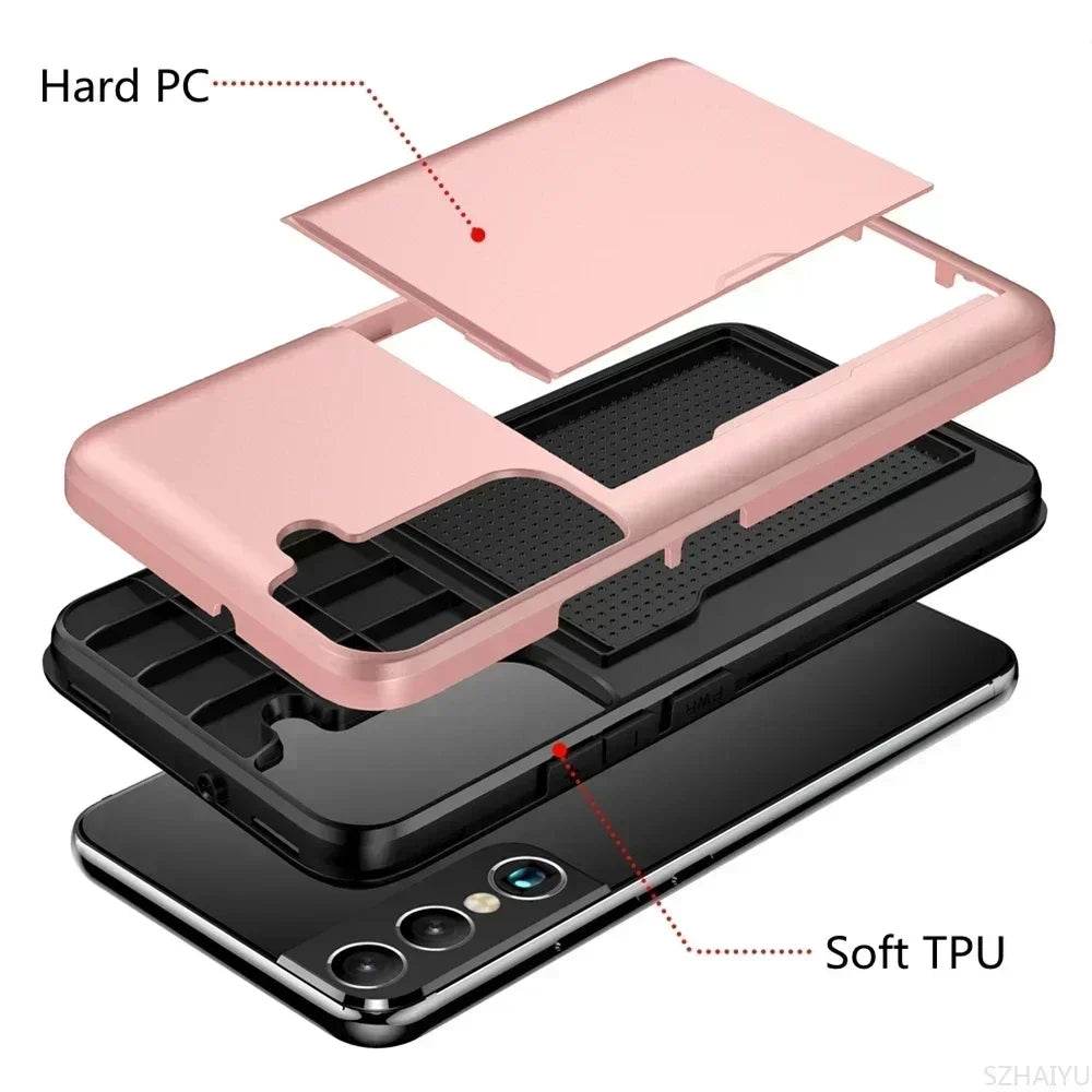 Cover For Samsung Galaxy S24 S23 FE S25 Edge Plus Ultra A55 A16 A36 A56 5G Phone Case With Card Holder Shockproof Heavy Duty