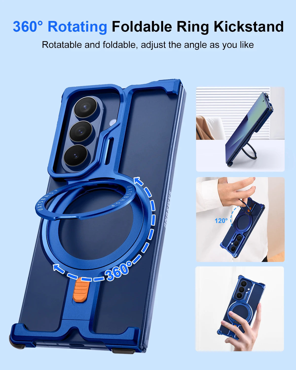 Oatsbasf Magnetic Phone Case for Samsung Galaxy Z Fold 7 with Stand 360°Rotatable Wireless Charging Metal Frameless Bumper Cover