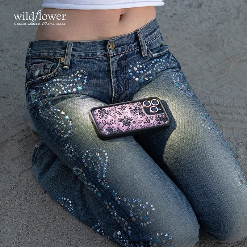 Wildflower Lace Lover Cool Girl Shockproof Phone Case for iPhone 12 13 14 15 16 17 Pro Max Fashion Flower Anti-Fall Back Cover﻿﻿
