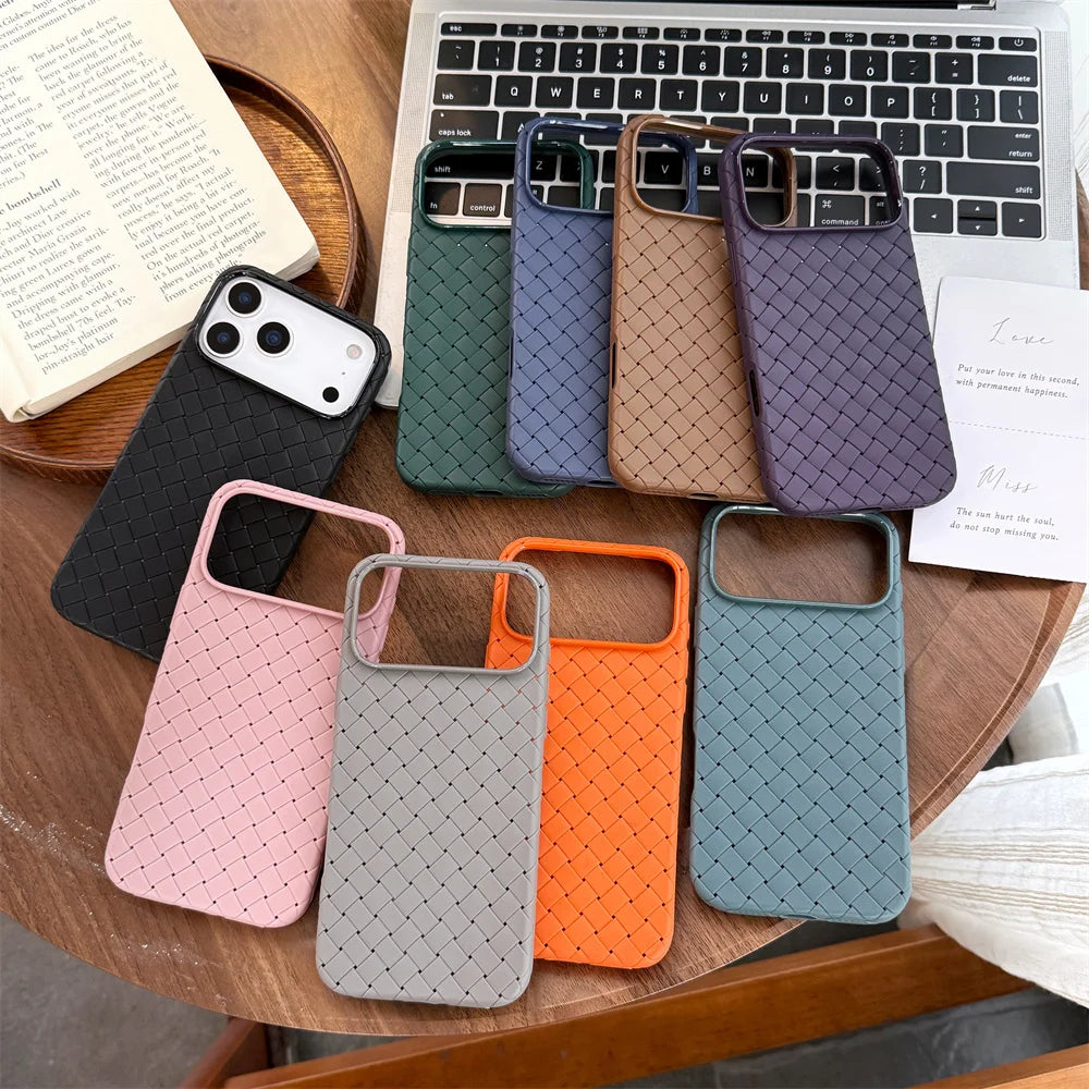 Luxury Weave Pattern Phone Case For iPhone 17 Air 16 15 Plus 14 13 12 Pro Max Braided Textured Breathable Shockproof Back Cover