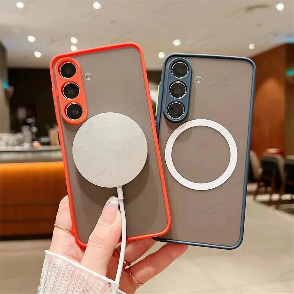 Matte Translucent Magnetic Case For Samsung Galaxy S22 S21 S20 FE S9 S10 Plus Ultra For Magsafe Wireless Charge Skin Hard Cover