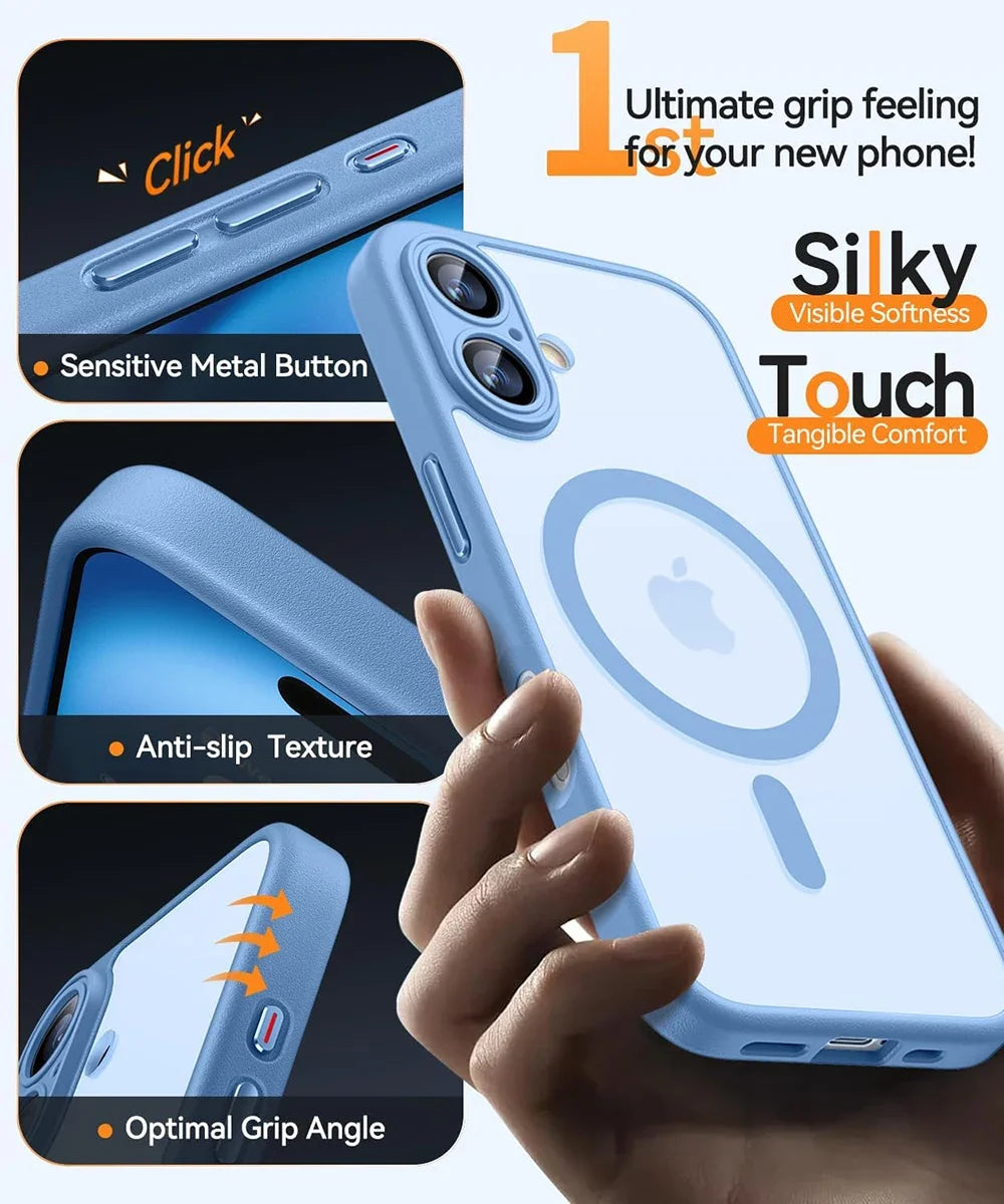 Magnetic Luxury Matte Translucent Armor Shockproof Case For iPhone 16 15 14 13 12 11 Pro Max Plus  Wireless Charge Cover