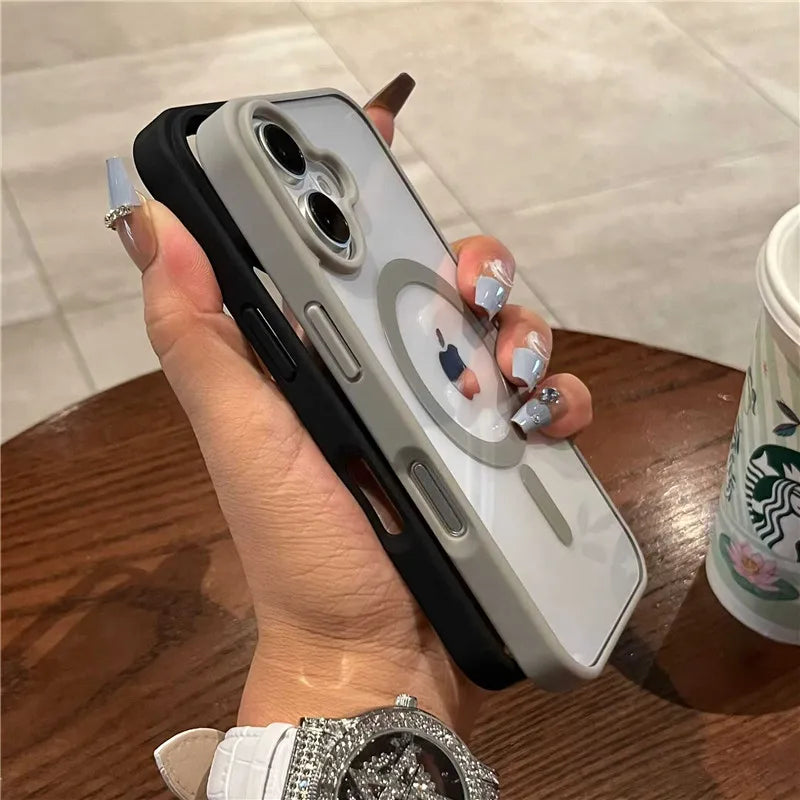 Luxury For Magsafe Transparent Case For iPhone 11 12 13 14 15 16 17 Pro Max Mini Plus Magnetic Wireless Charge Bumper Case Cover
