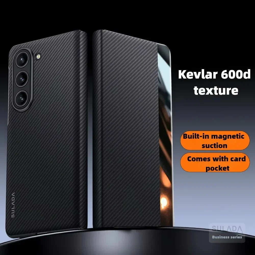 Smart Window Carbon Fiber Texture Magnetic Phone Case with Card Holder for Samsung Galaxy Z Fold 7 6 5 4 5G Flip Leather Cover