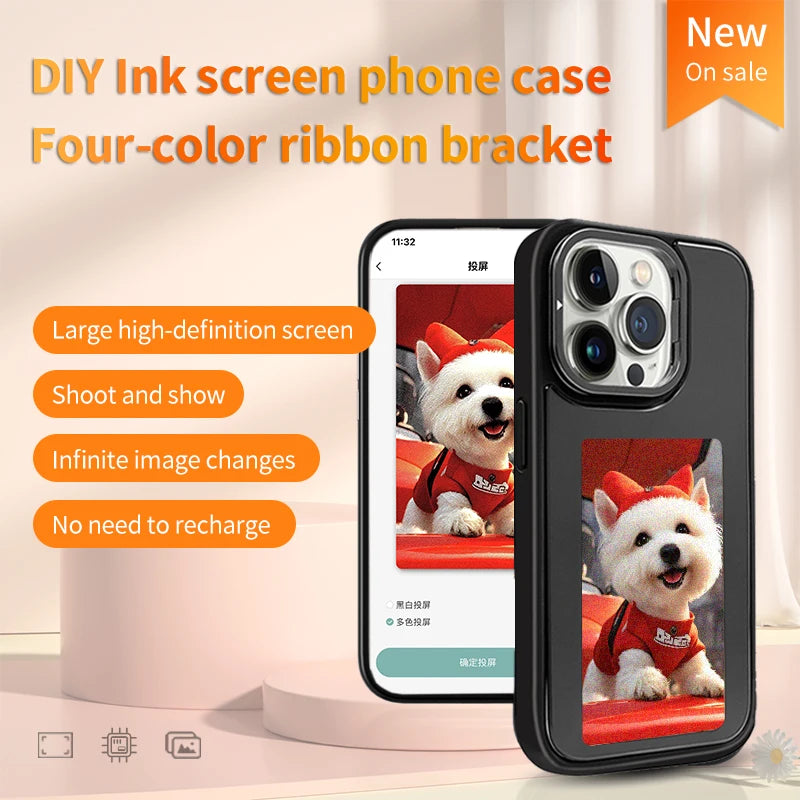 AERMY Digital NFC 3.7 inch Ink Screen Phone Case For iPhone 13 14 15 16 Pro Max Wholesale DIY Display Phone Caver