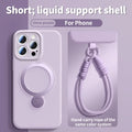 For Magsafe Metal Bracket Liquid Silicone Wrist Strap Phone Cases For iPhone 16 15 14 13 Pro Max Magnetic Wireless Charg Cover