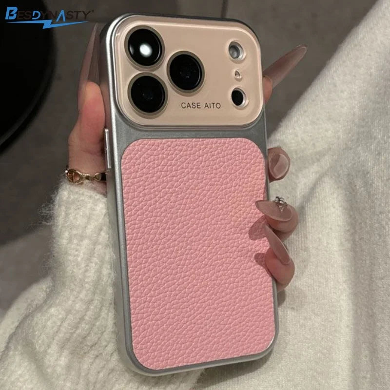 Luxury Crystal Large Window Candy Leather Case for iPhone 17 16 15 14 13 Pro Max 17Pro Shockproof Armor Bumper Plating Cover
