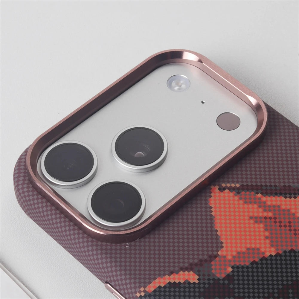 Carbon Fiber Mountain Peak Pattern Mangetic Case For iPhone 17 Pro Max 16 15 14 Aluminum Alloy Lens Frame For Magsafe Back Cover