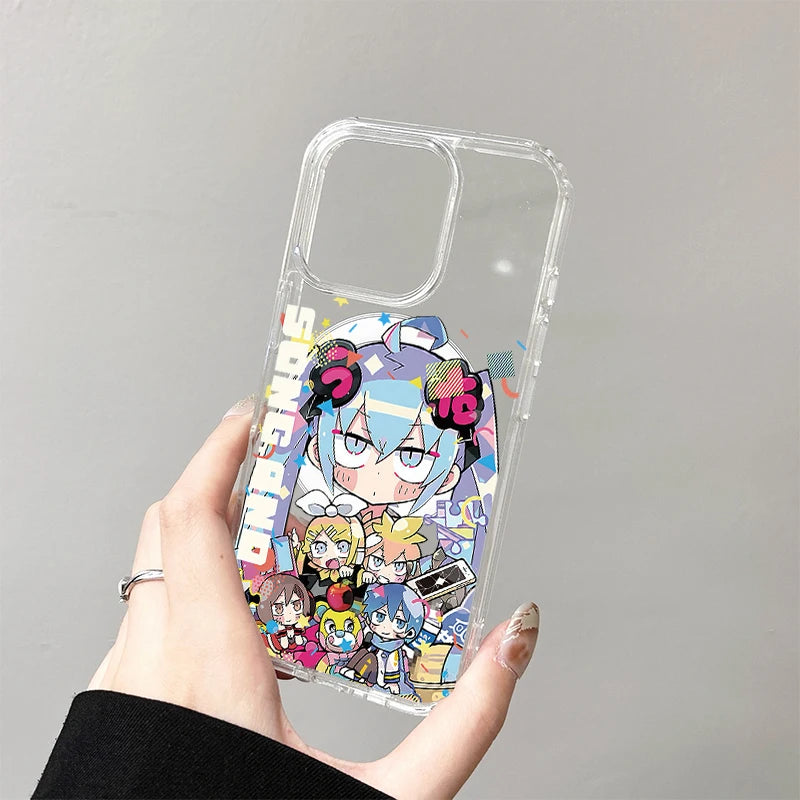 Cartoon Hatsune Miku Wireless Charging Case for iPhone 17 Air 16 E 15 14 Plus 13 12 Mini 11 Pro Max Transparent Silicone Cover