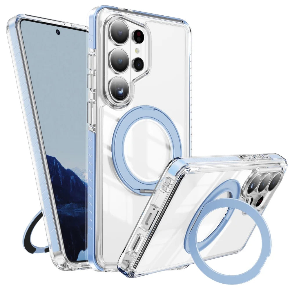 S26 Ultra Bracket For Magsafe Phone Case For Samsung S26 S25 FE S24 Plus S23 Ultra 360° Ring Stand Holder Clear Airbag TPU Cover