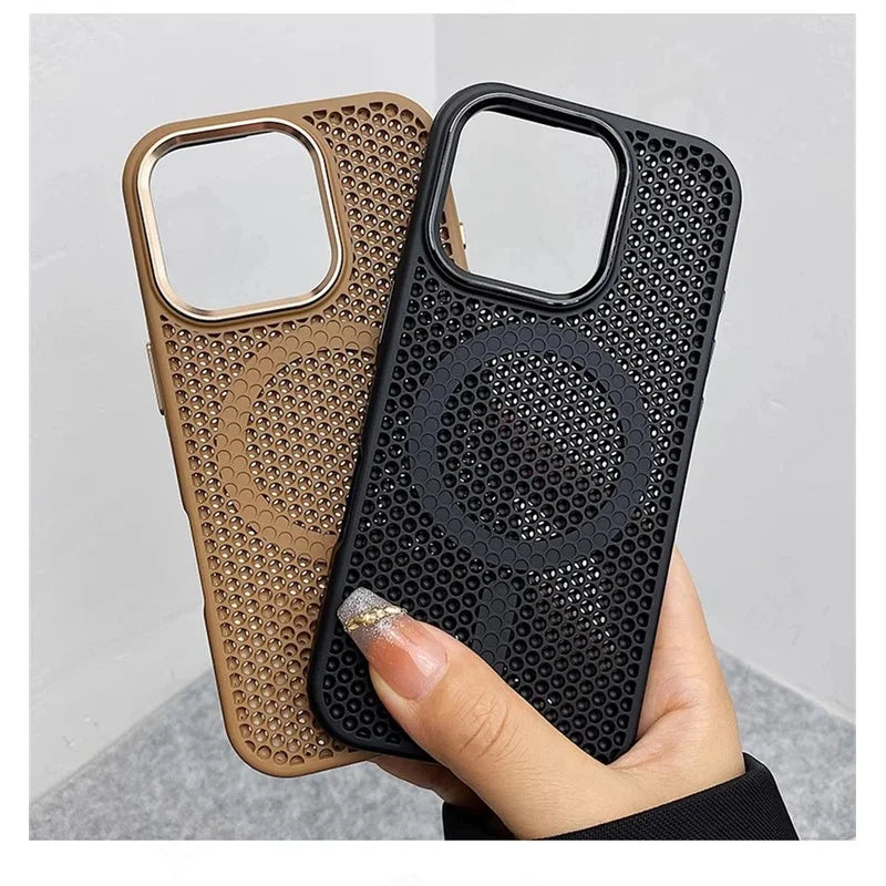 Heat Dissipation Mesh For Magsafe Magnetic Wireless Charge Case For iPhone 16 15 14 Plus 13 12 Pro Max Breathable Armor Cover