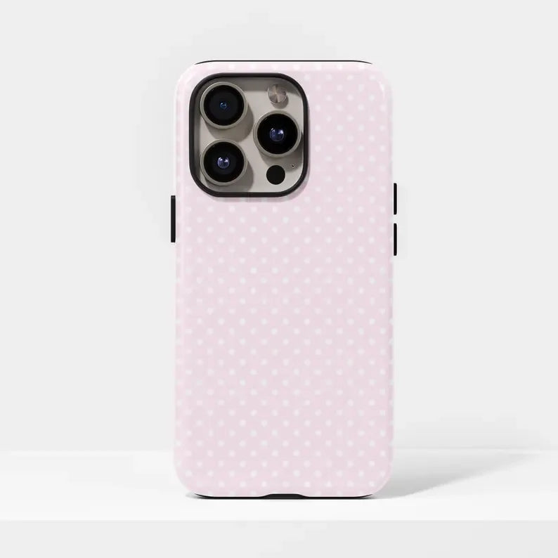Light Pink White Polka Dots Cute Phone Case for IPhone 17 16 15 14 13 12 11 X XS XR Air Pro Max Plus Luxury Double-layer Cover