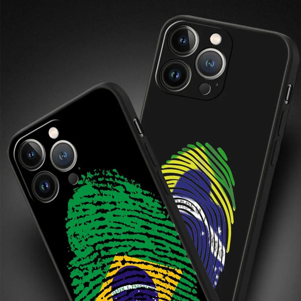 Large Brazil Flag Luxury Phone Case For iPhone 17 Air 16 Plus 13 15 14 12 11 Pro MAX 7 8 SE Soft TPU Black Cover
