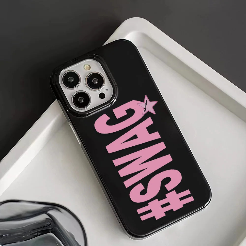 Y2K Aesthetic #SWAG Case for iPhone 17 16 15 14 13 12 11 Pro Max Plus Pink Star Design Cool Girl Camera Protection Back Shell