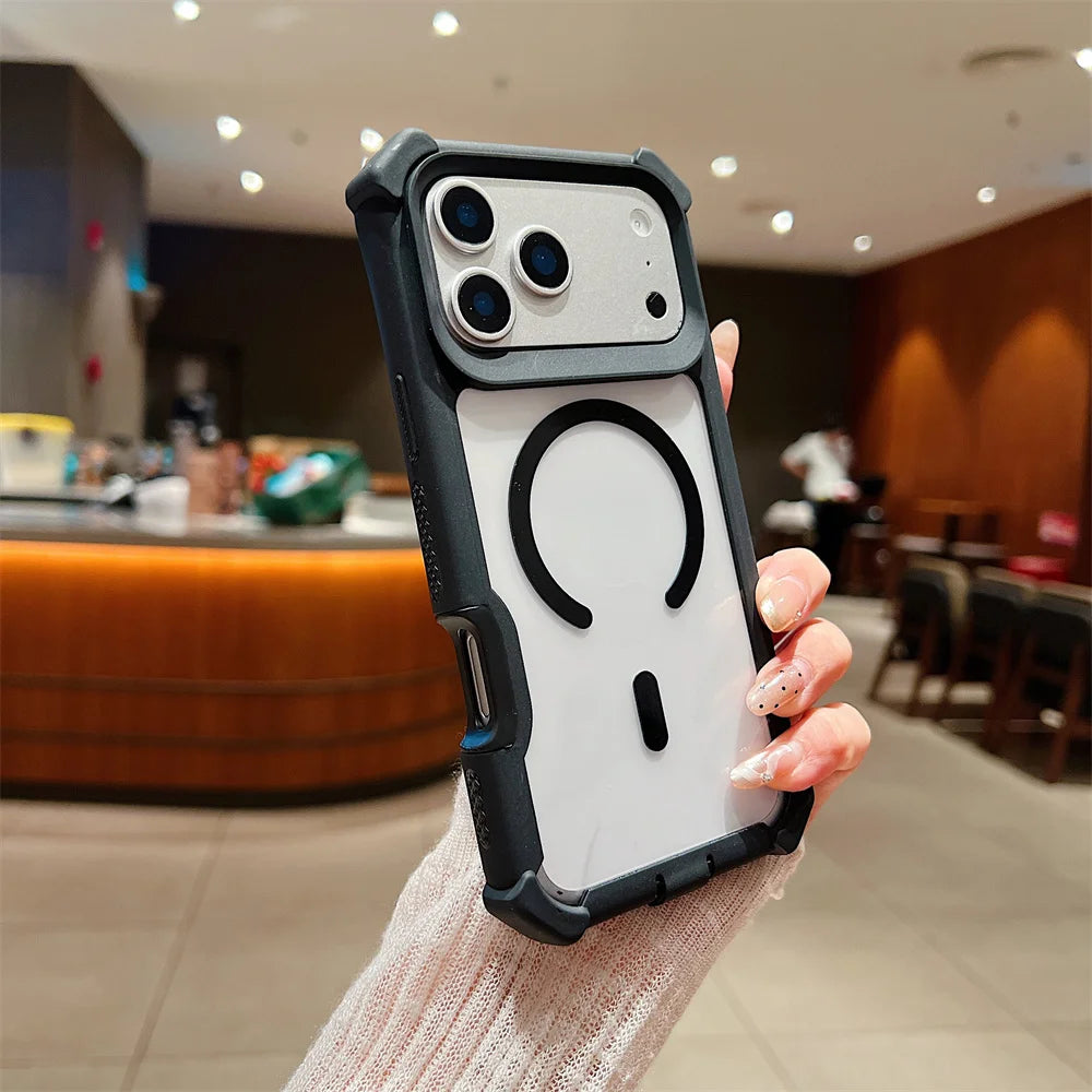 Magnetic Luxury Transparent Armor Shockproof Case For iPhone 17 Pro Max Air 17 Pro 16 15 14 13 12 11 for Magsafe Anti-fall Cover