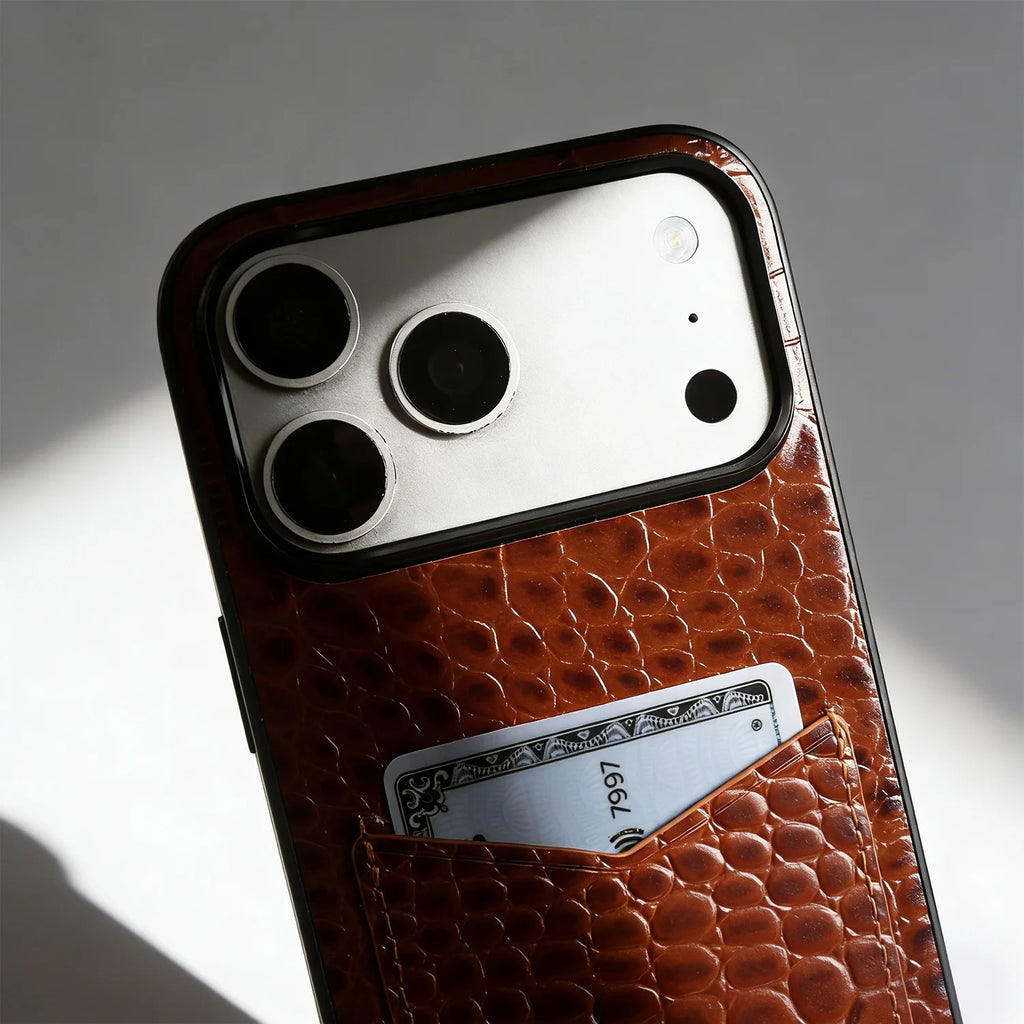 Real Leather With Card Holder Case For iPhone 17 Pro max Air 16 pro 15 14 13 12 Luxury  Protective Shell Crocodile Pattern Coque
