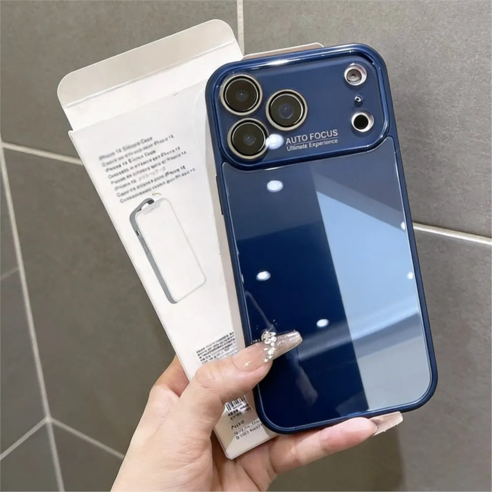 Luxury Original Auto Glass Phone Case for iPhone 17 Air 16 15 14 13 12 11 Pro Max Plus Shockproof Glossy Reflective Armor Cover