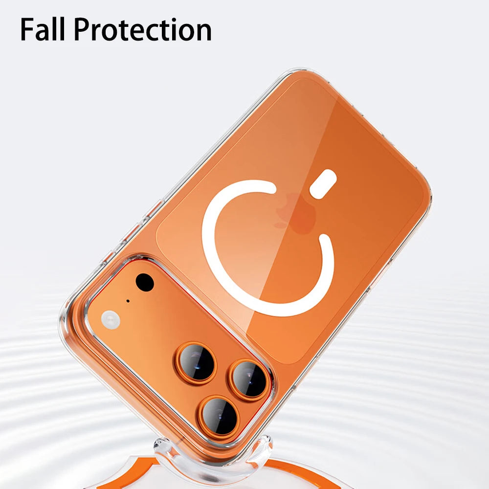 For Magesafe Phone Case for iPhone 17 16 15 14 13 12 11 Pro Max Air Plus Magnetic Wireless Charge Transparent Case Back Cover