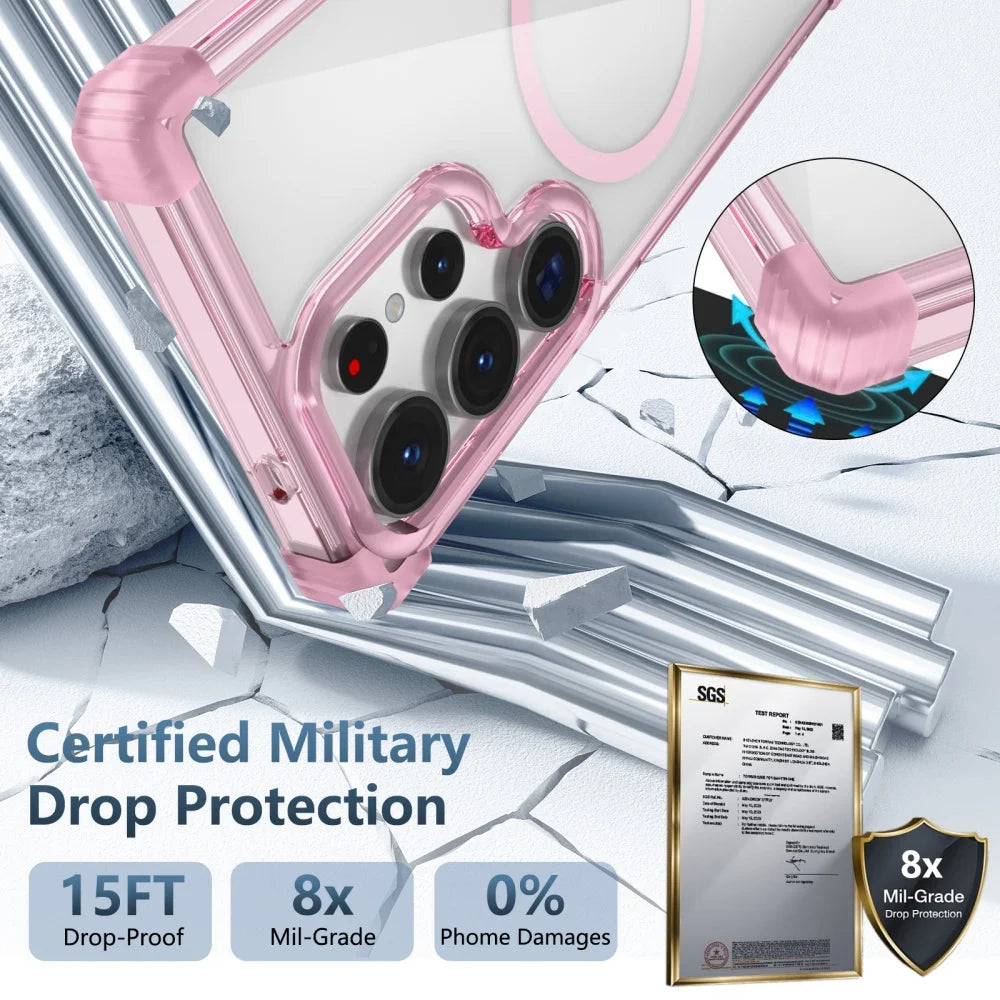 New Transparent Airbag Phone Case for Samsung Galaxy S26 Ultra S25 S24 Plus S23 FE S22 S21 Ultra Magnetic Clear Shockproof Cover