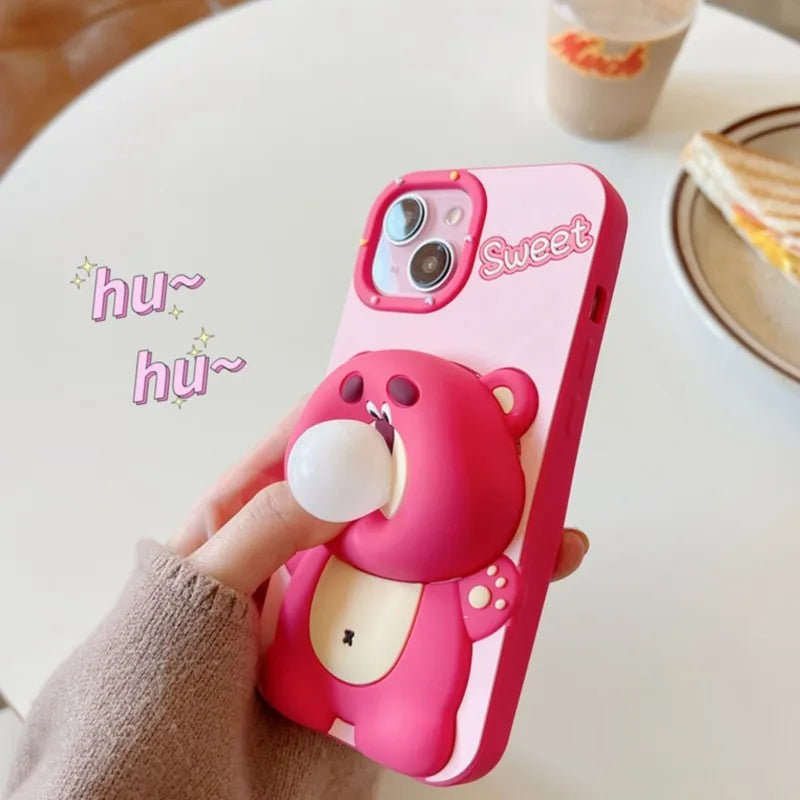 For iPhone 17 16 15 13 14 12 Pro Max Cute Cartoon Stitch Mickey Mouse Lotso Soft Silicone Bubble Blowing Protective Cover