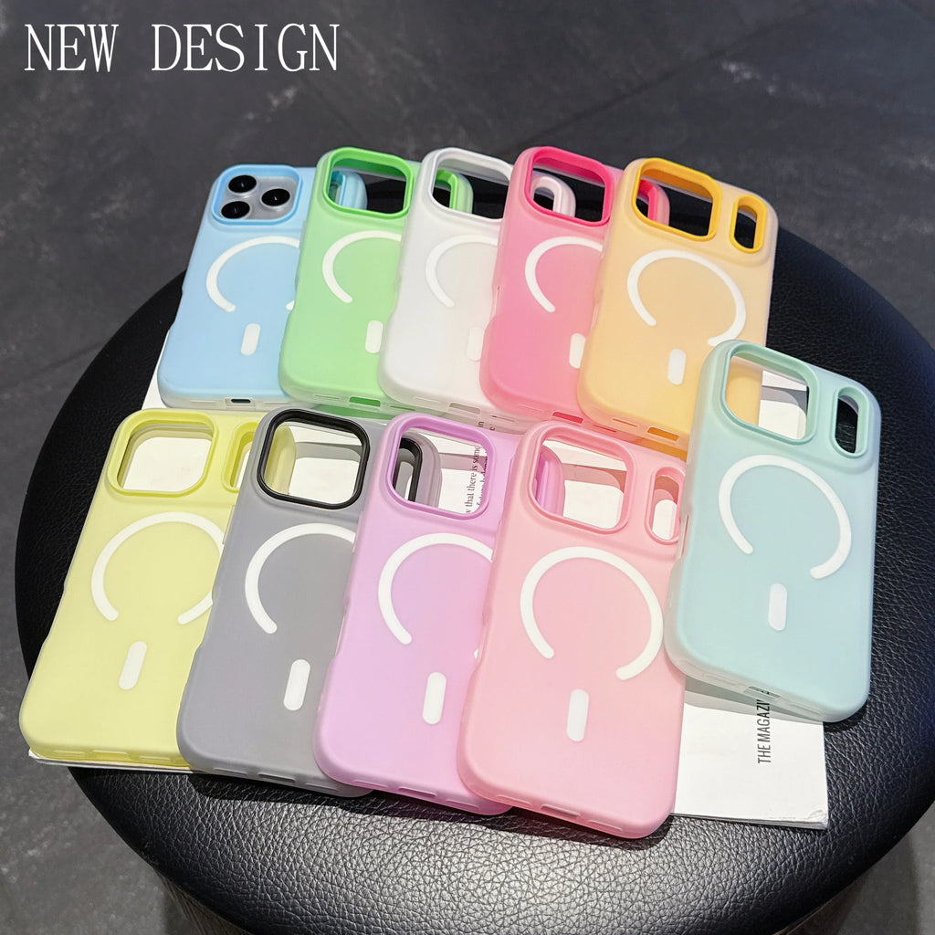 Original Candy Color 2IN1 Magnetic Case For iPhone 17 Pro Max Air 16 15 14 13 12 11 Plus For Magsafe Wireless Charge Matte Cover