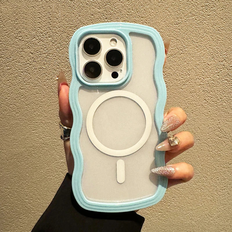 2 in 1 Wavy Frame Phone Case For iPhone 15 Pro Max 17 Air 16 14 13 11 12 Magnetic Wireless Charge Shockproof Back Cover