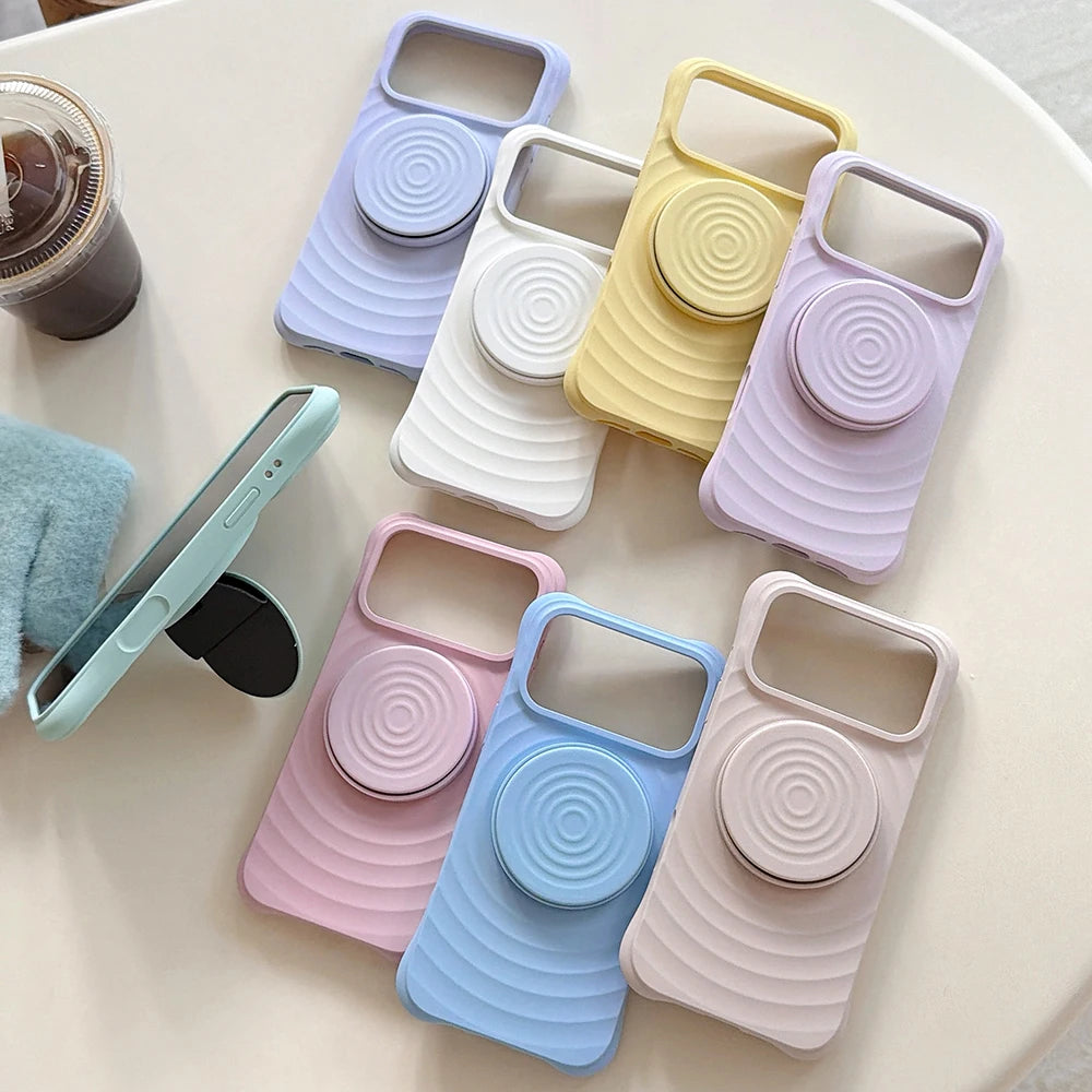 Luxury Silicone Ripple Case For iPhone 17 Air With Hidden Holder For iPhone 17 16 15 14 Pro Max Plus Shockproof Stand Back Cover